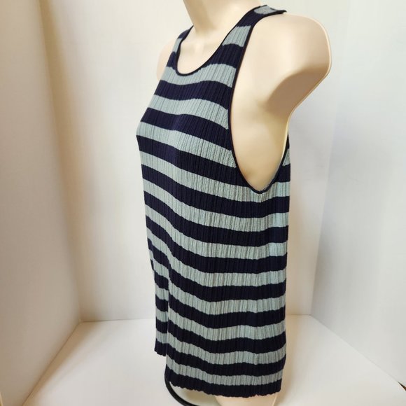 THEORY Classic Stripe Wool Knit Tank in Deep Navy/Eggshell Blue, Medium - Picture 8 of 13